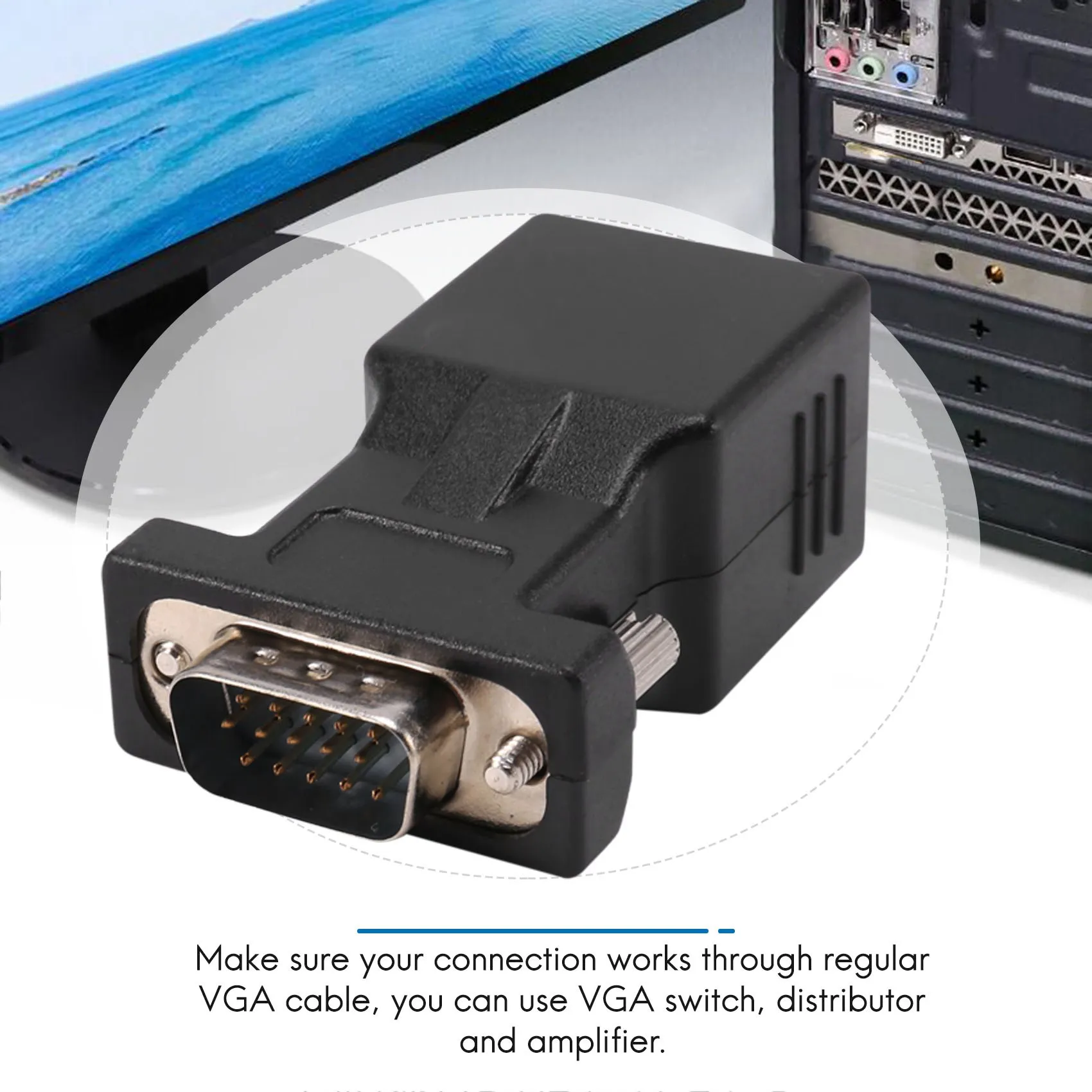 Удлинитель VGA папа к адаптеру сетевого кабеля LAN CAT5 CAT6 RJ45