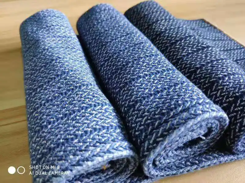 

Jacquard Denim Fabric Washed Cotton Stripe By The Meter for Clothes Pants Coat Sewing Soft Cloth Plain Blue Textile Medium-thick
