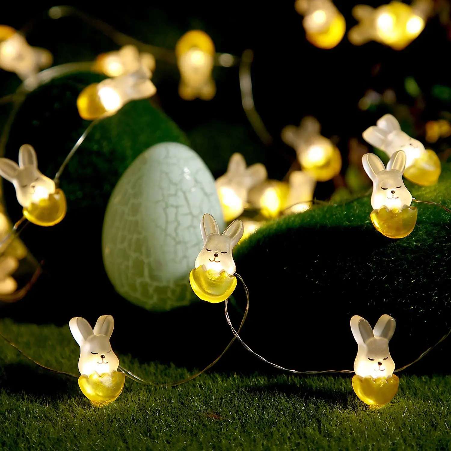 

2022 Outdoor Easter Party Decor 10ft LED Rabbit String Lights with 8 Modes Remote Timer Control Easter Bunny Decoration Light