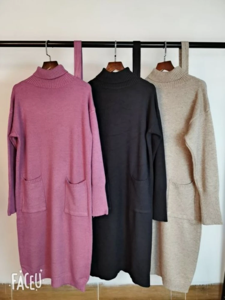 Толстое Зимнее женское платье осенний свитер с длинным рукавом вязаные платья