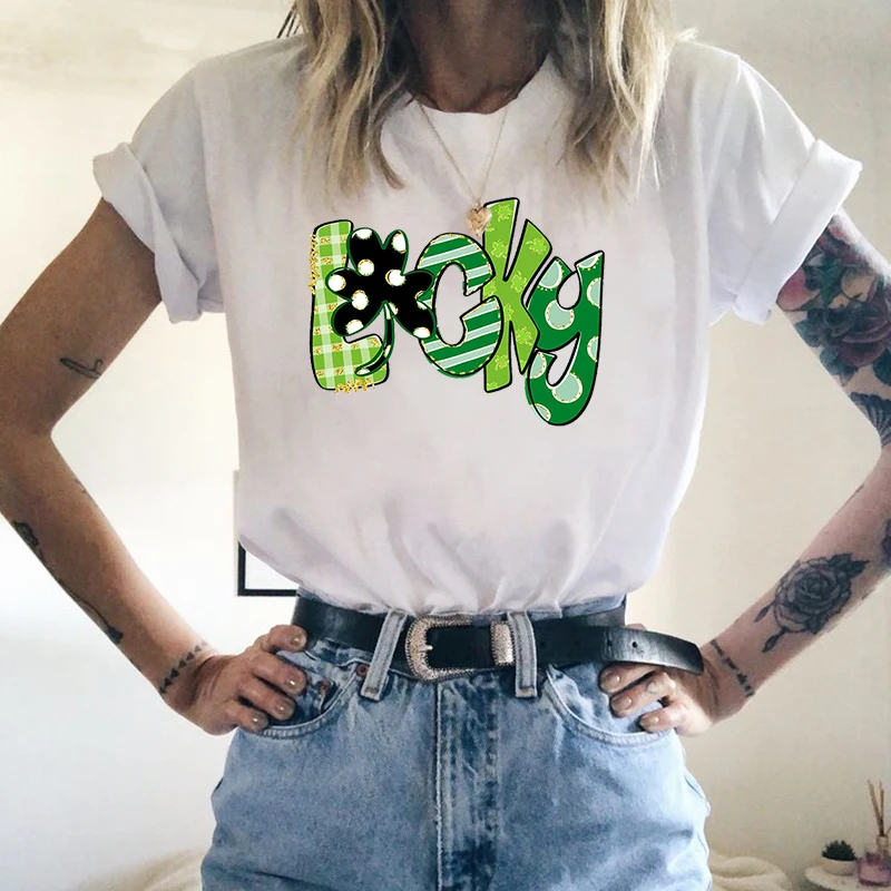 

Kawaii Saint Patrick's Lucky Letter Printed T Shirt Men/Women Graphic Tees Saint Patrick's Summer Tops Harajuku T-shirt Female