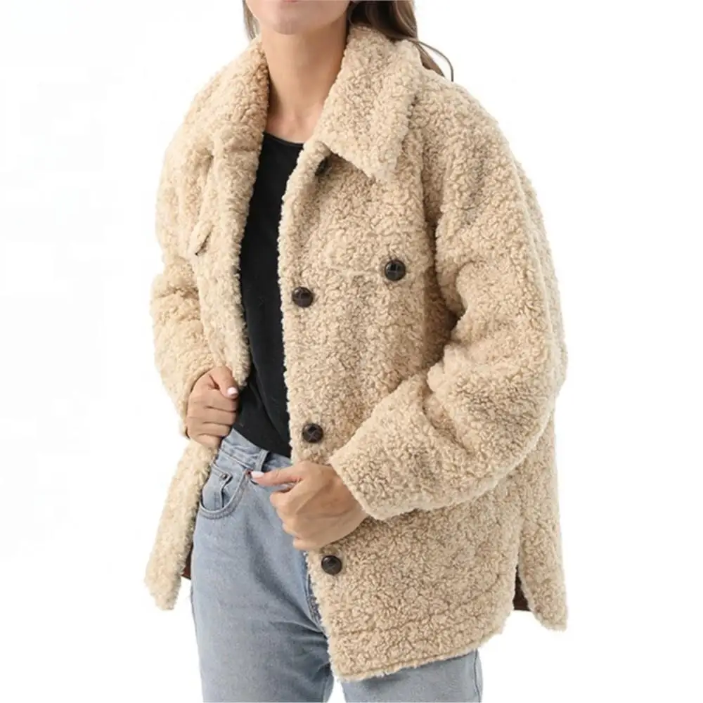 Women Winter Warm Real Fur Coat Thickened Button Lapel Pure Color Jackets Fashion Leisure Teddy Fleece Luxury Woman Fur