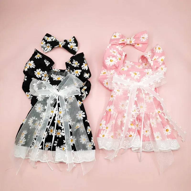 Pet Clothes Spring Summer Puppy Kitten Flower Pattern Cute Skirt Small and Medium-sized Dog Slip Dress Sweet Hairpin Yorkshire