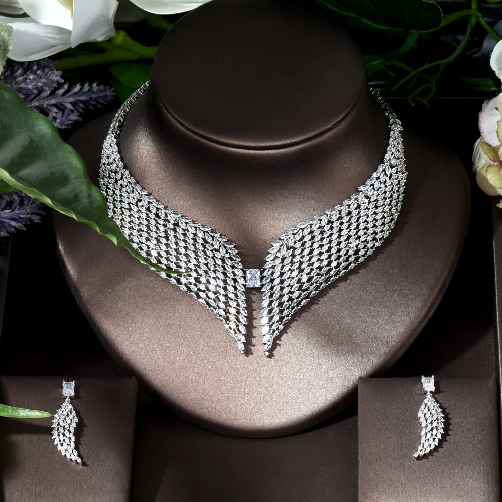 Fashion African Nigerican Cubic Zirconia Big Water Drop Wedding Necklace Earring Sets Luxury Bridal Jewelry Accessories N-1233