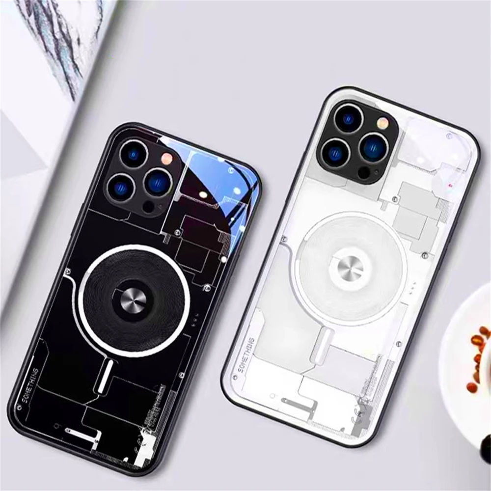 Стильный чехол для iPhone Air 17 16 15 14 13 12 11 Pro Max Plus с дизайном «Кибер-апертура», умной LED-подсветкой и закаленным стеклом (art.: 3920dc67fa745) - 3920dc67fa745