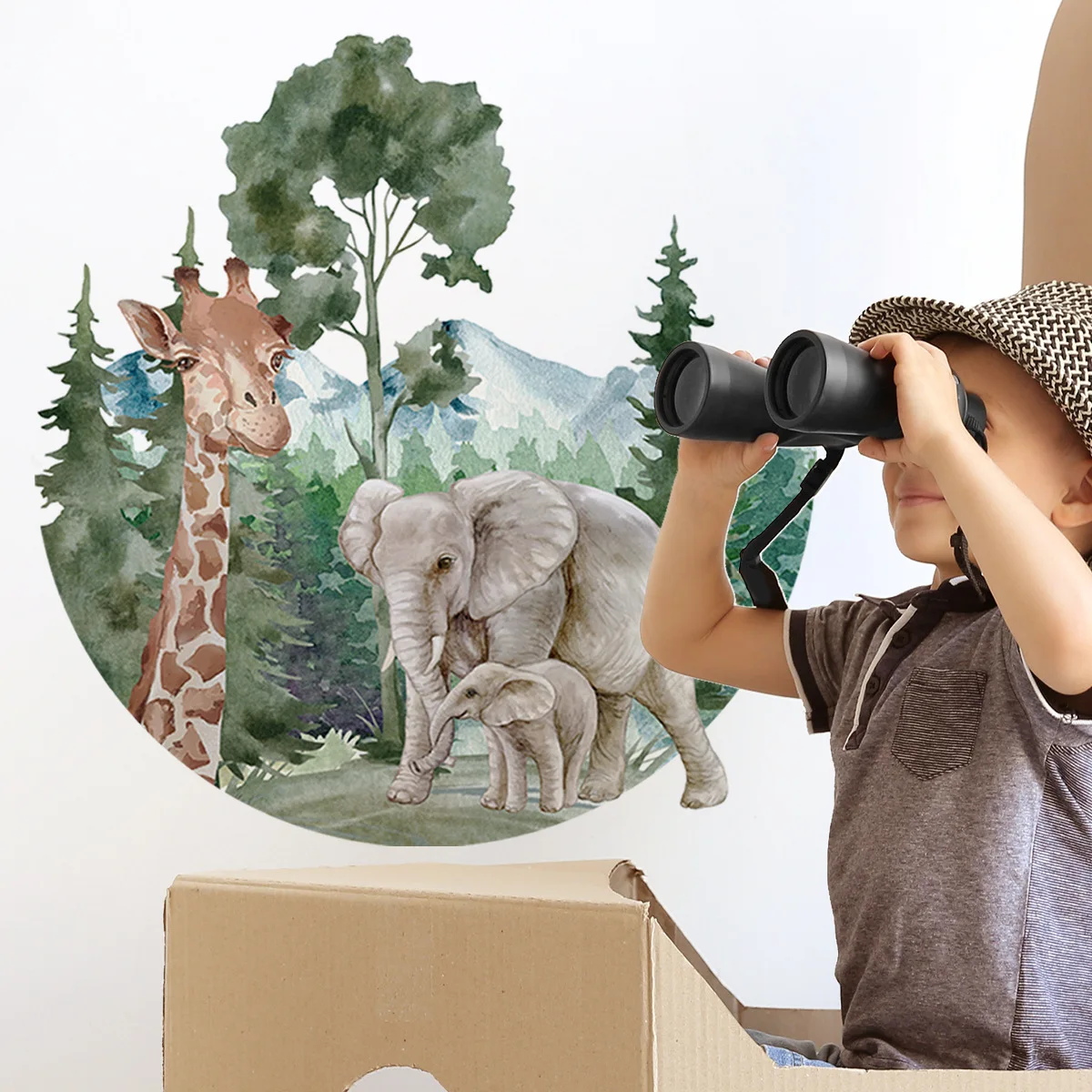 

Самоклеящиеся наклейки на стену с изображением слона жирафа гор и рек, деревьев