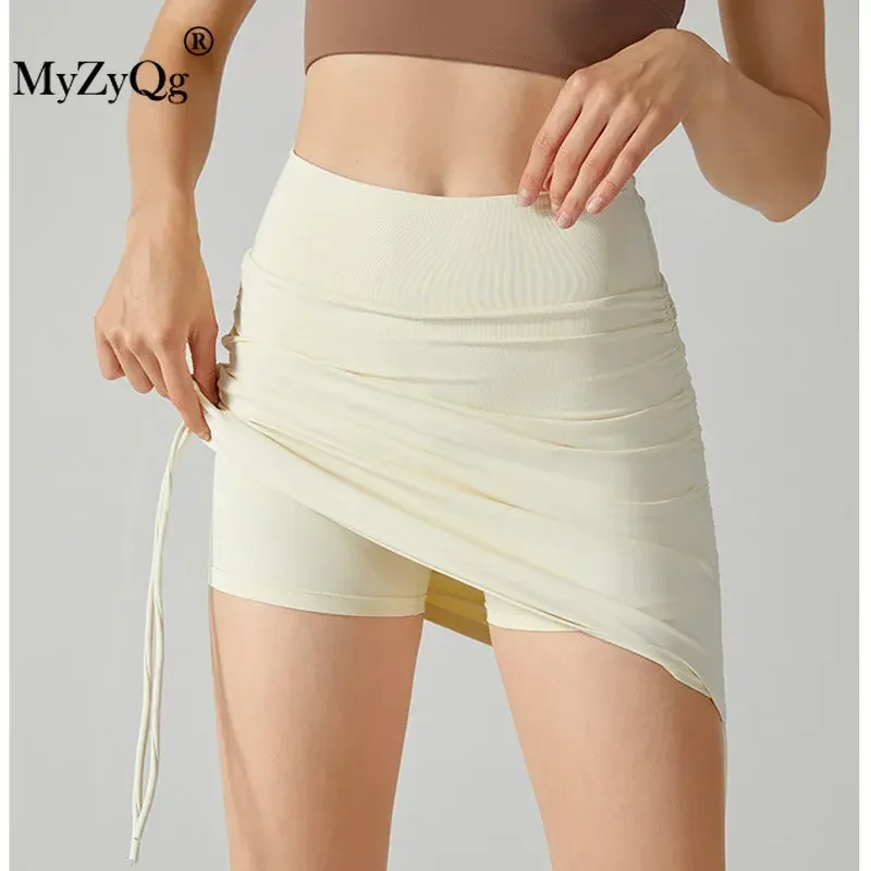 MyZyQg летние юбки для йоги с высокой талией шорты ремешками на шнурке женские