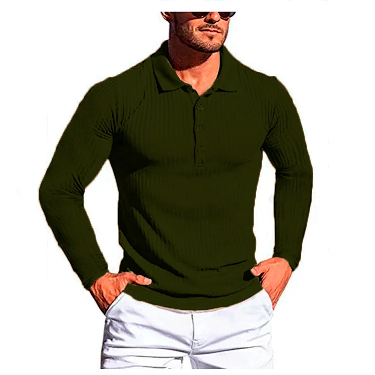 Spring Autumn New Large Size Men's Running Sports Fitness Wear High Stretch Long Sleeve POLO Shirt Slim Knit Bottoming Shirt 3XL