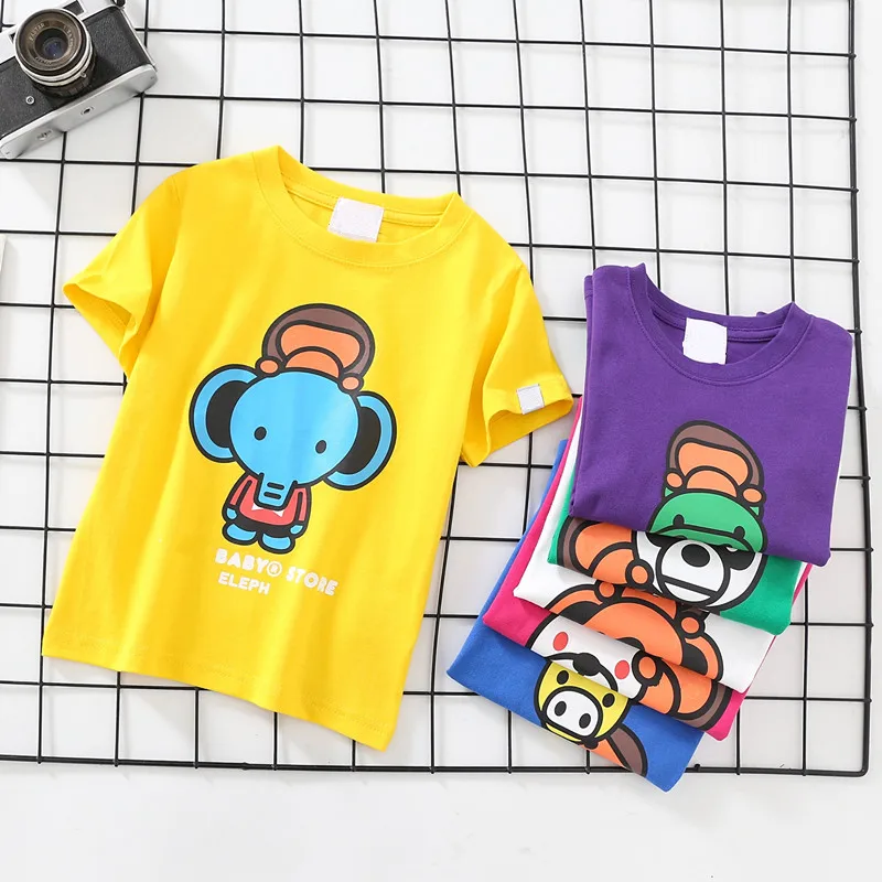 

Newly Kids Boy Girls Cute Animal Zoo Pattern Elephant Printed Summer Short Shirts Tops Tee Children Boys Hip Hop Style Clothes