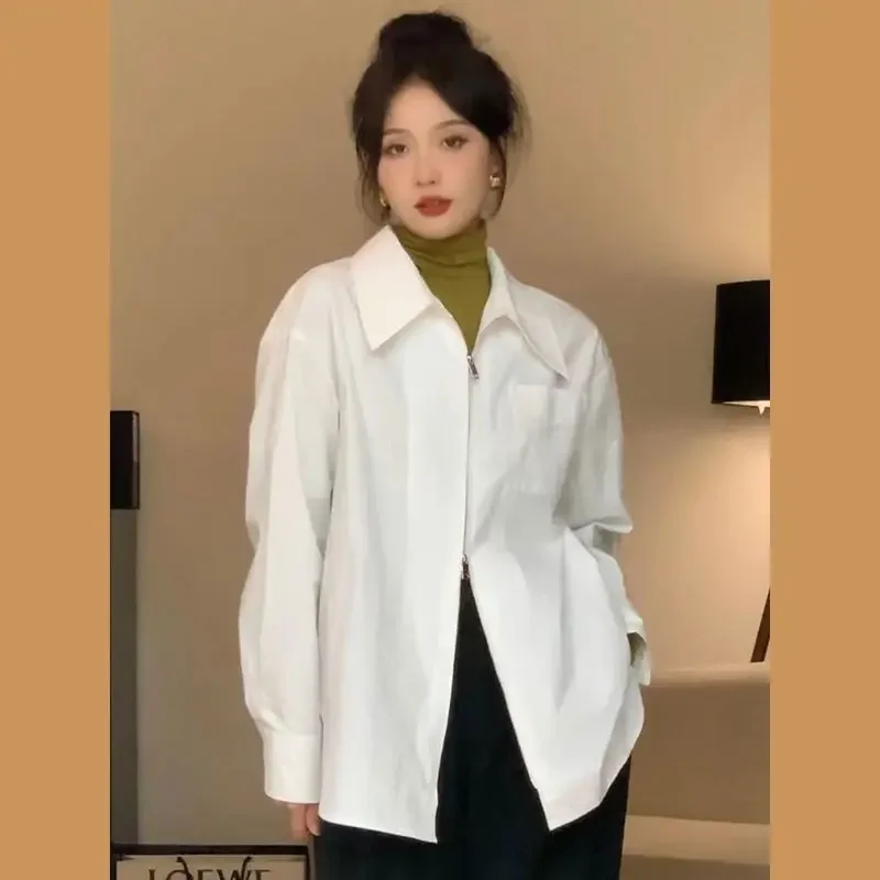 Женская тонкая свободная офисная одежда на молнии с длинным рукавом и отложным