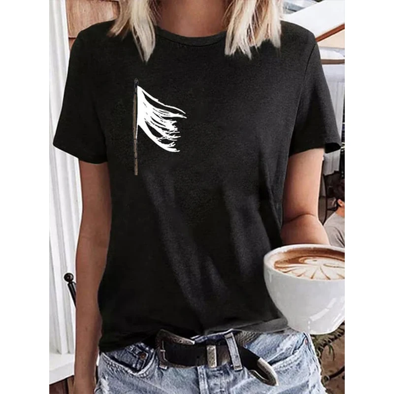 

Rheaclot Happy Hello Wine Printing Women's Cotton Crew-Neck T-shirt