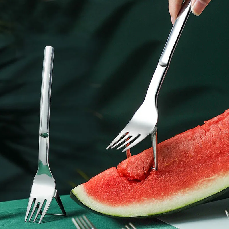 

2 In 1 Stainless Steel Watermelon Slicer With Fork Multifunction Melon Forks Watermelon Cutting Tools Fruit Divider Cutters Tool