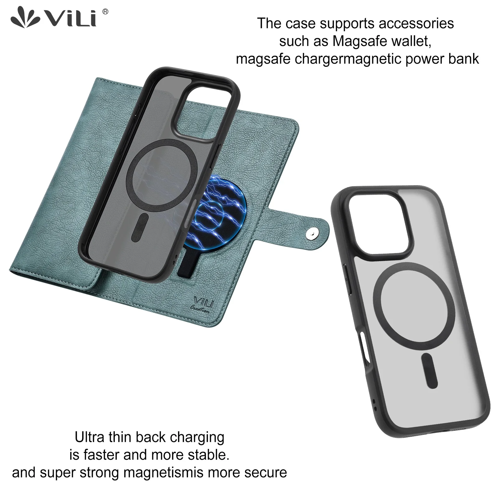 Съемный кожаный кошелек (блокировка RFID) Держатель для карт Магнитный чехол MagSafe с