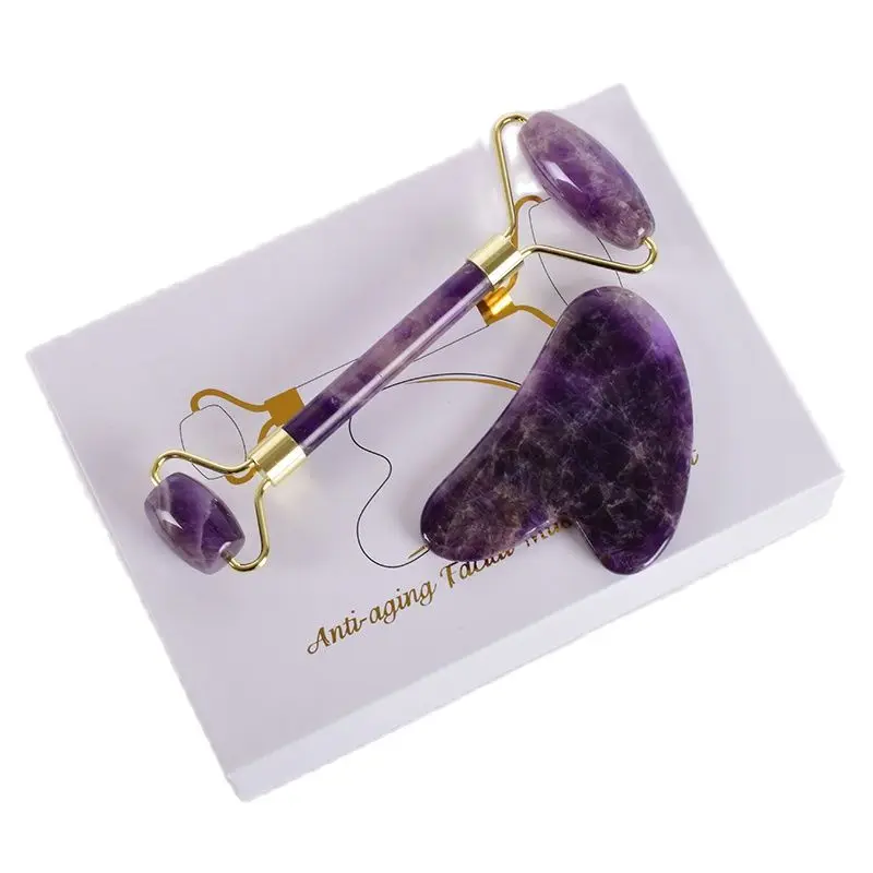 

Amethyst Face Roller Gua Sha Tool Set Facial Neck Massage Natural Stone Jade Roller Slimming Anti Wrinkle Cellulite Beauty