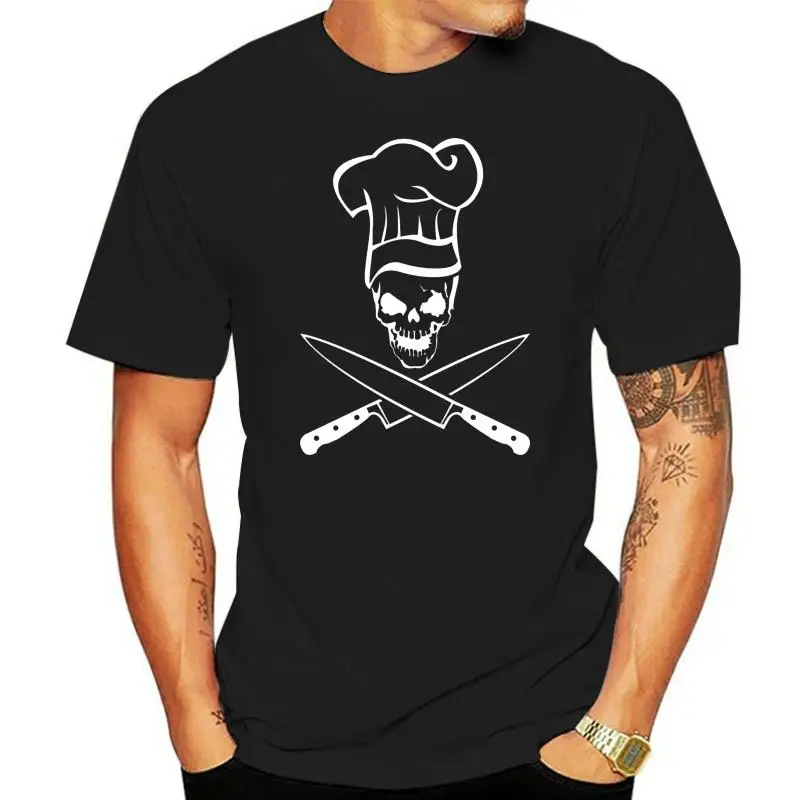 

Мужская футболка с принтом черепа с шляпой шеф-повара и ножом