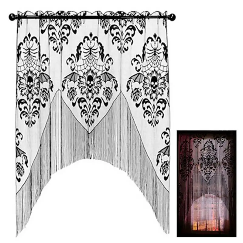 

Halloween Tassel Door Curtains Skull Black Lace Door Valance Polyester Decoration Accessory For Dinner Party Halloween Party