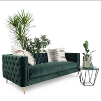 mediterranean dark green fabric three person sofa living room small sized solid wood coffee shop single and double three pers