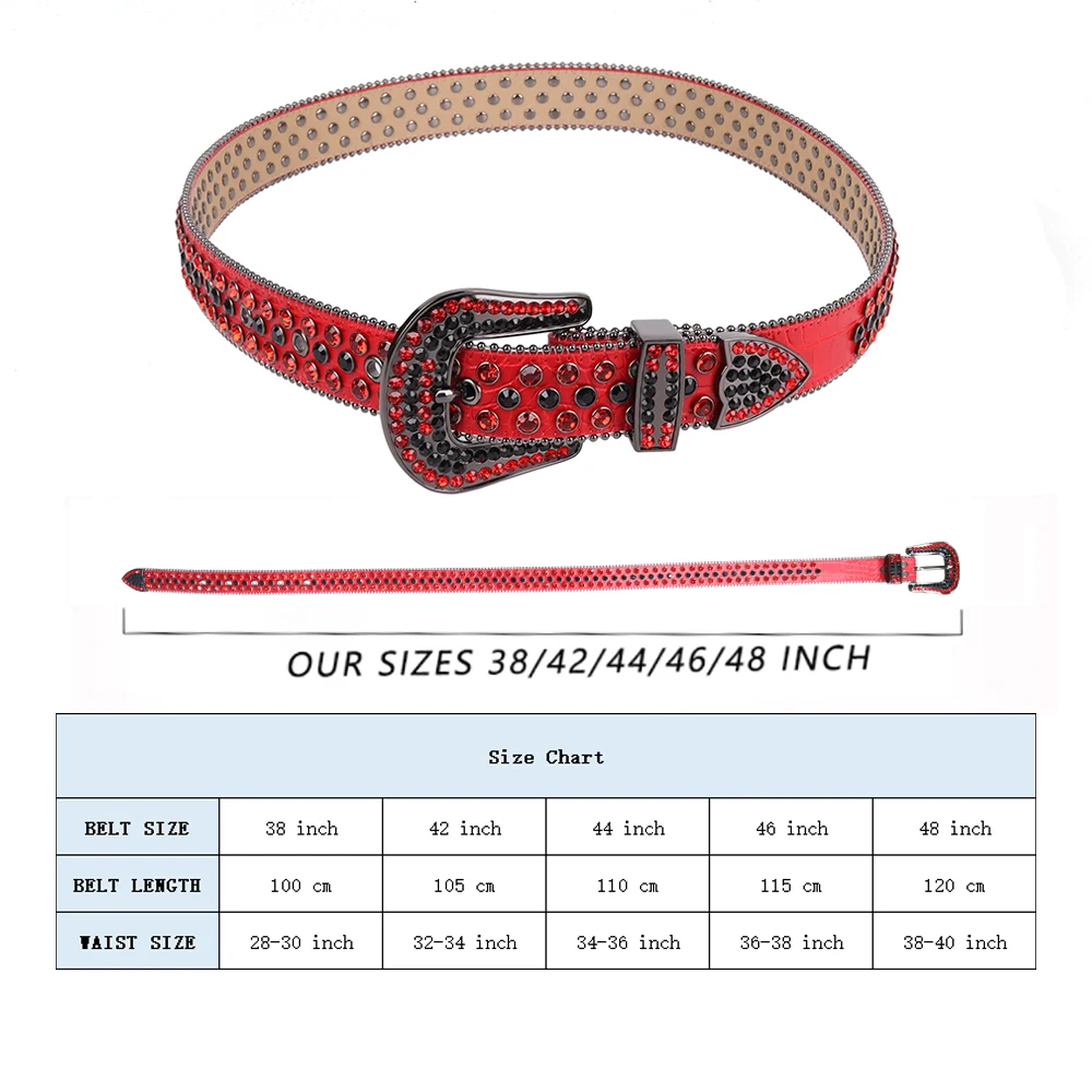 Genuine Leather Red Rhinestone Belt Luxury Designer Cowboy Bling Dimond Studded Belts For Woman Man Cinturones Para Hombre | Аксессуары