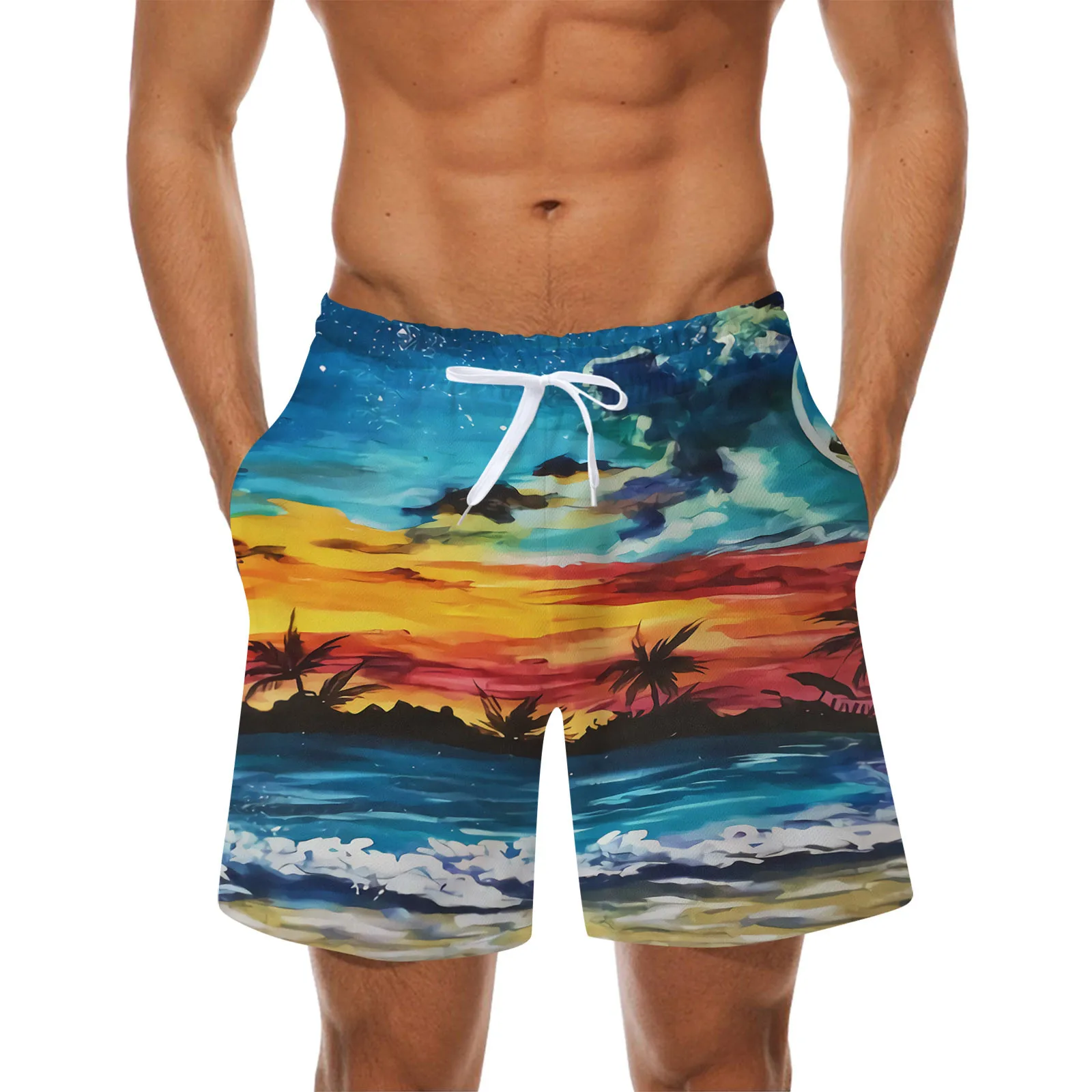 

Hawaiian Shorts For Men Summer 2022 Board Beach Loose Pocket Shorts