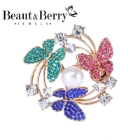 beautberry 3 color rhinestones butterfly wreath brooch fashion jewelry suit pin gemstone inlaid generous brooch