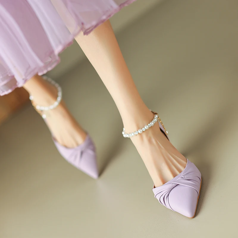 2023 New Women's Split Leather Shoes High Heel Sandals Summer Fashion Chunky Heel Pointed Toe Party women Shoes  Ladies Shoes