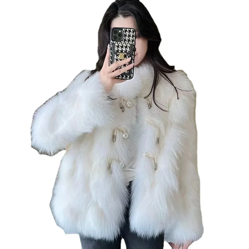 

White Faux Fur Coat Women Winter Fluffy Jacket Female Elegant Fox Plush 2023 New in Outerwears Manteau Femme Hiver