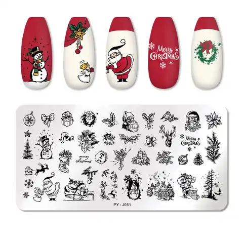 Штамповочные пластины PICT YOU для ногтей с рождественскими узорами для ногтевого дизайна шаблоны штампов трафареты для печати из нержавеющей...