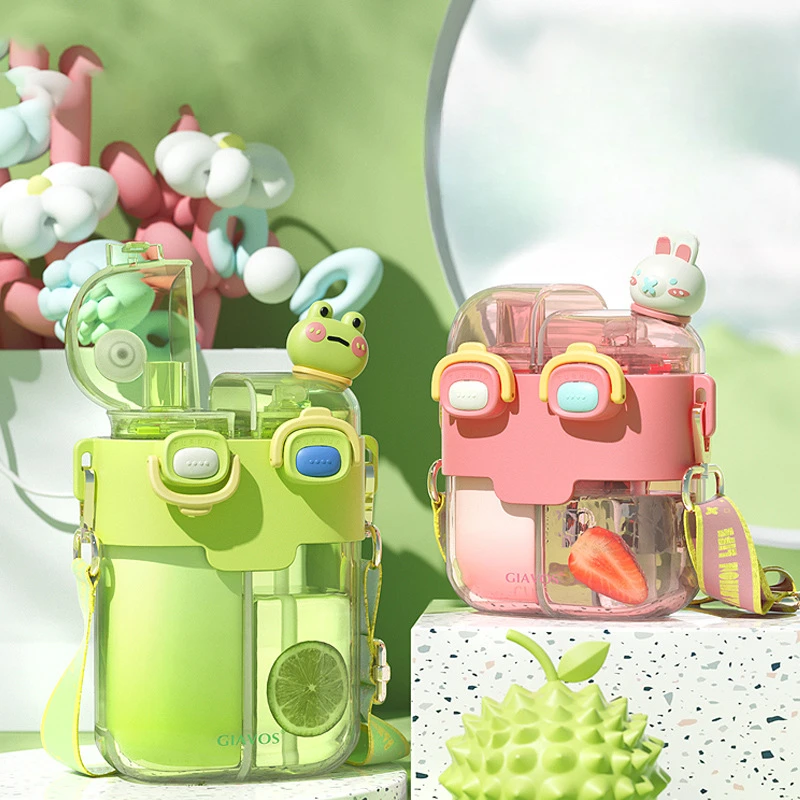Water Cup Large Capacity High Beauty Summer Female Student Split Warehouse Double Drink Cup Cute and Cute Cartoon Straw Cup