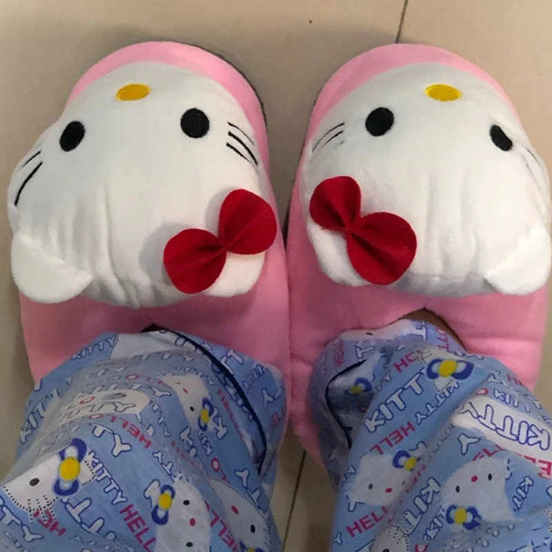 Sanrio Hello Kitty плюшевые тапочки с большой головой зимняя хлопковая обувь героями