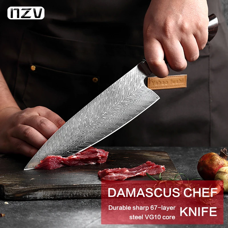Напольный кухонный нож NZV 67 VG10 из дамасской стали поварской для рыбы кухонные