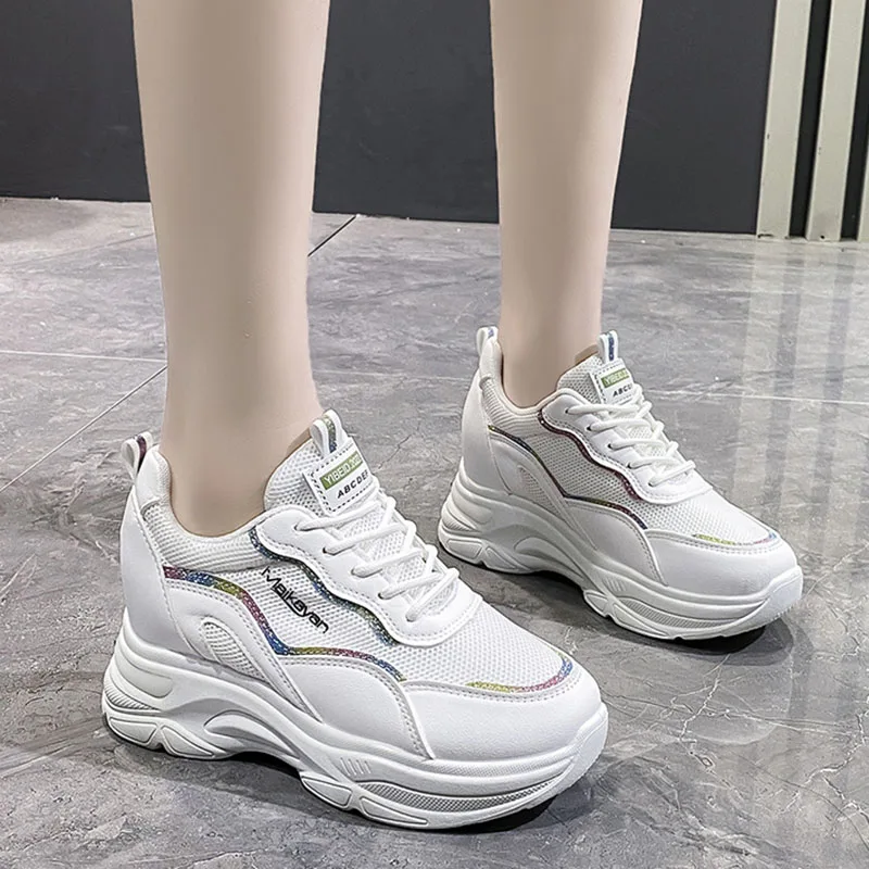 

Rimocy Breathable Mesh Platform Sneakers Women Hidden Wedges Chunky Heel Sneakers Woman Height Increasing Casual Shoes Ladies