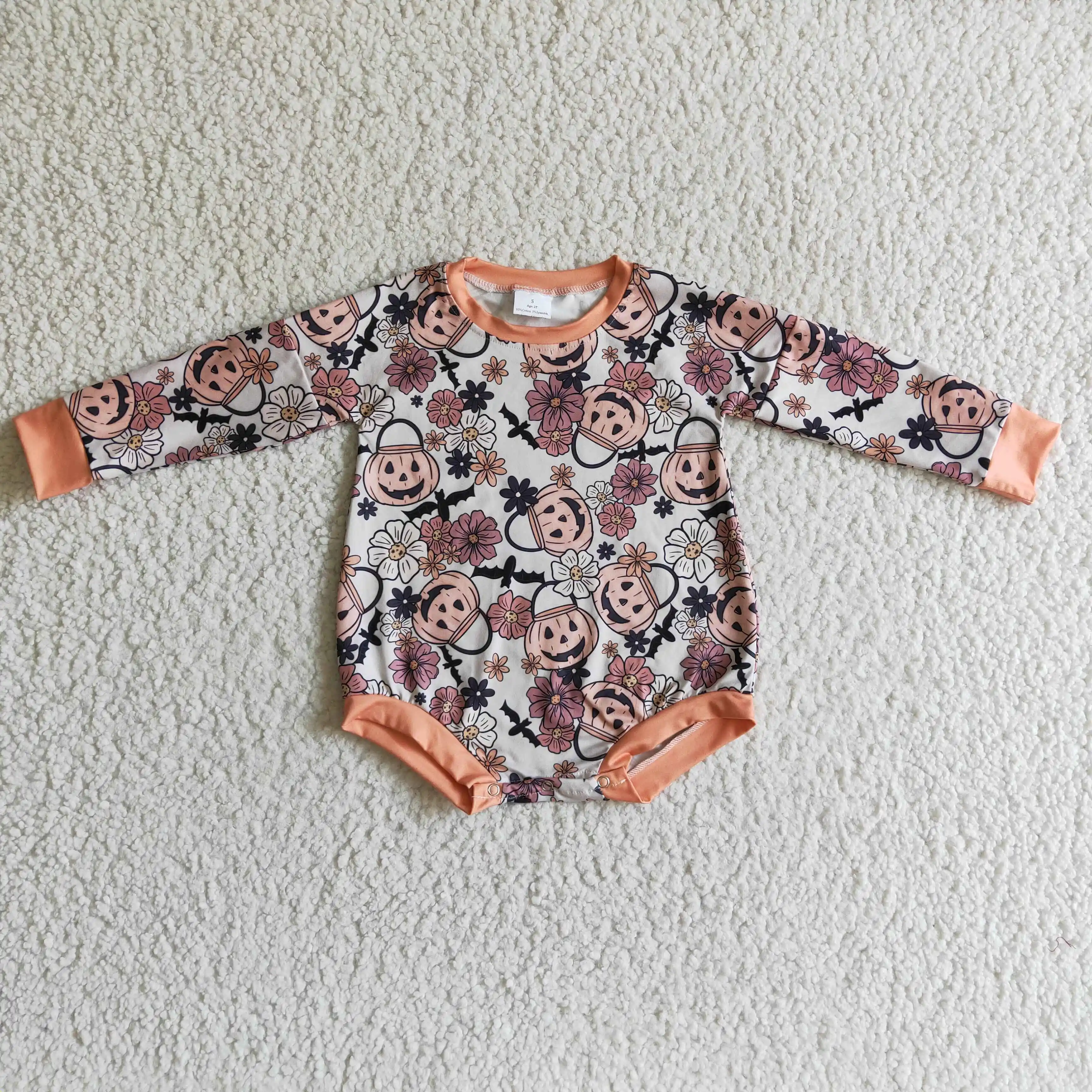 

long sleeve flower pumpkin Romper boy girls fall halloween Jumpsuit Baby Kids Boutique Wholesale High Quality children's Clothes