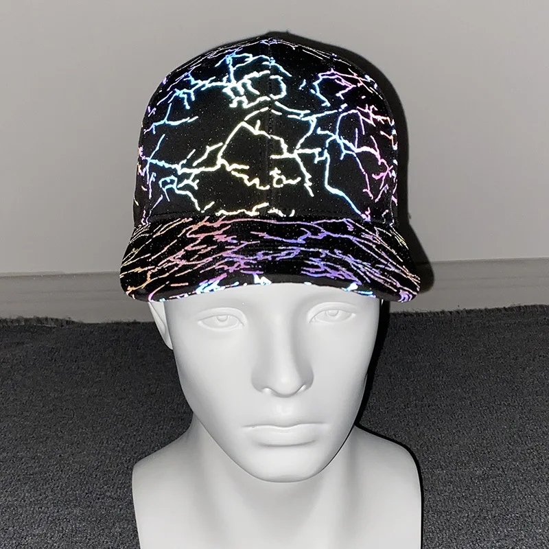 

Reflective Baseball Cap Male Fashion Glitzy Fisherman Hat Lightning Female Personality Hip Hop Glow-in-the Dark Hat Outdoor Hats