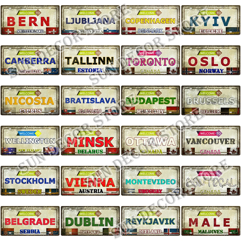 

Hot Selling Country City Car License Plate Metal Tin Sign Plaque For Bar Club Living Room Travel Memorial Wall Home Decor C-662