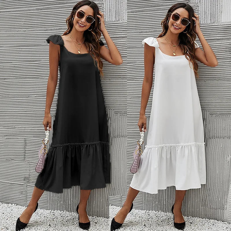 

2022 summer dress pregnant women's ruffle skirt casual loose pleats White