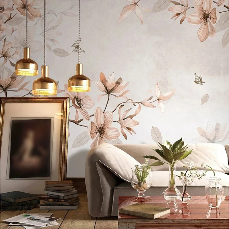 

Custom Photo Warm Magnolia Flowers Leaves Butterfly Wallpaper Bedroom Living Room TV Sofa Backdrop Wall Decor 3D Embossed Mural