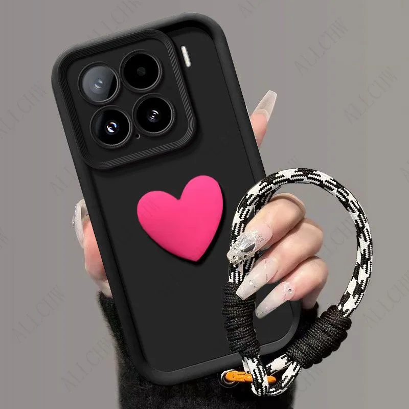 Фото Чехол для Xiaomi 17T / Mi 17T Pro, чехол для телефона Xiaomi 15T Pro, чехол для Xiaomi 15T с 3D-сердечком и ремешком на руку, задняя крышка №1