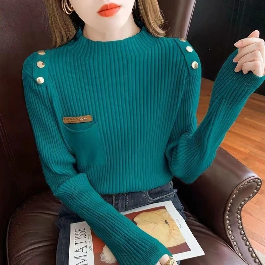 

Женский трикотажный пуловер, синий свитер в Корейском стиле, весна-осень