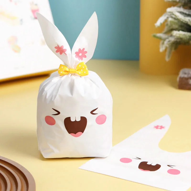 

AQ Cute Pink Laughing Out Loud Buck Teeth White Rabbit Ribbon Drawstring Bag Cartoon Happy Bunny Decor Baby Party Candy Package
