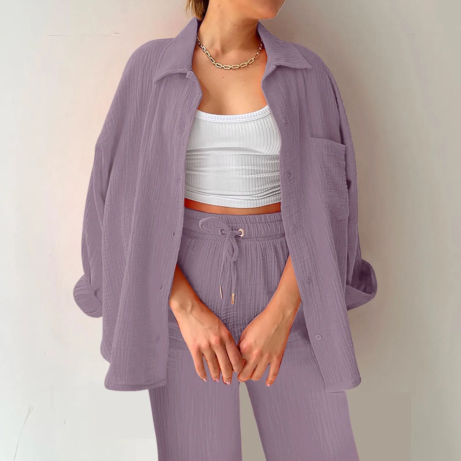 Женский Повседневный комплект длинных брюк однотонная одежда женский модный