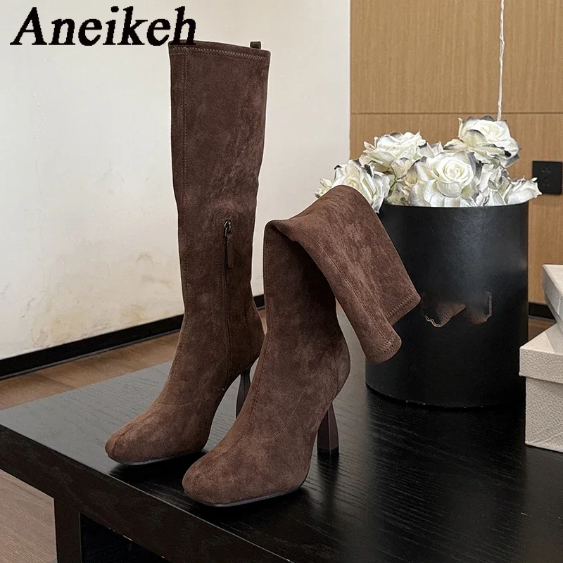 Aneikeh/2021 осенне-зимние эластичные сапоги до колена из искусственной замши на