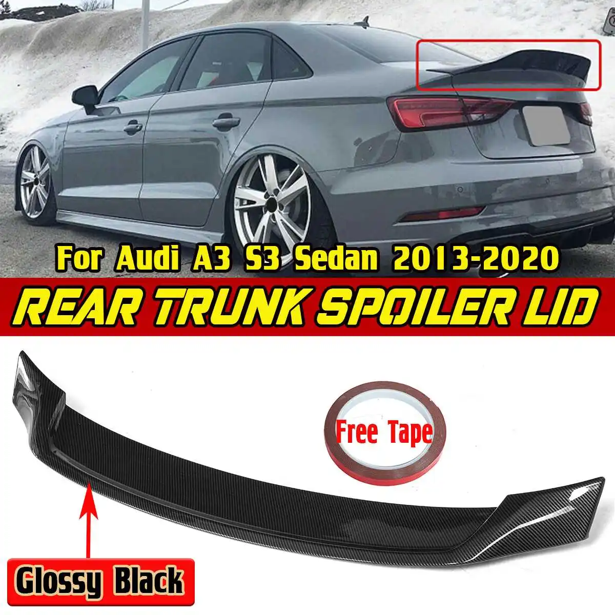 

A3 RT Style Car Rear Spoiler Wing Trunk Lip Rear Roof Lip Spoiler For Audi A3 S3 Sedan 2013-2020 Car Rear Trunk Spoiler Lip