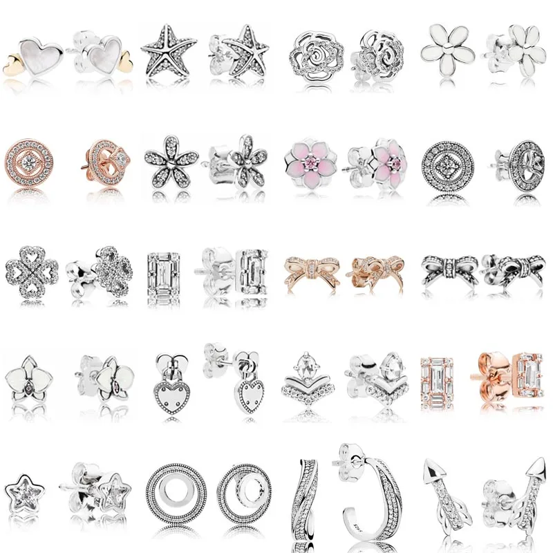 

925 Sterling Silver Vintage Allure Forever Circle Signature Dazzling Daisy Earring With Crystal For Women Gift Europe Jewelry