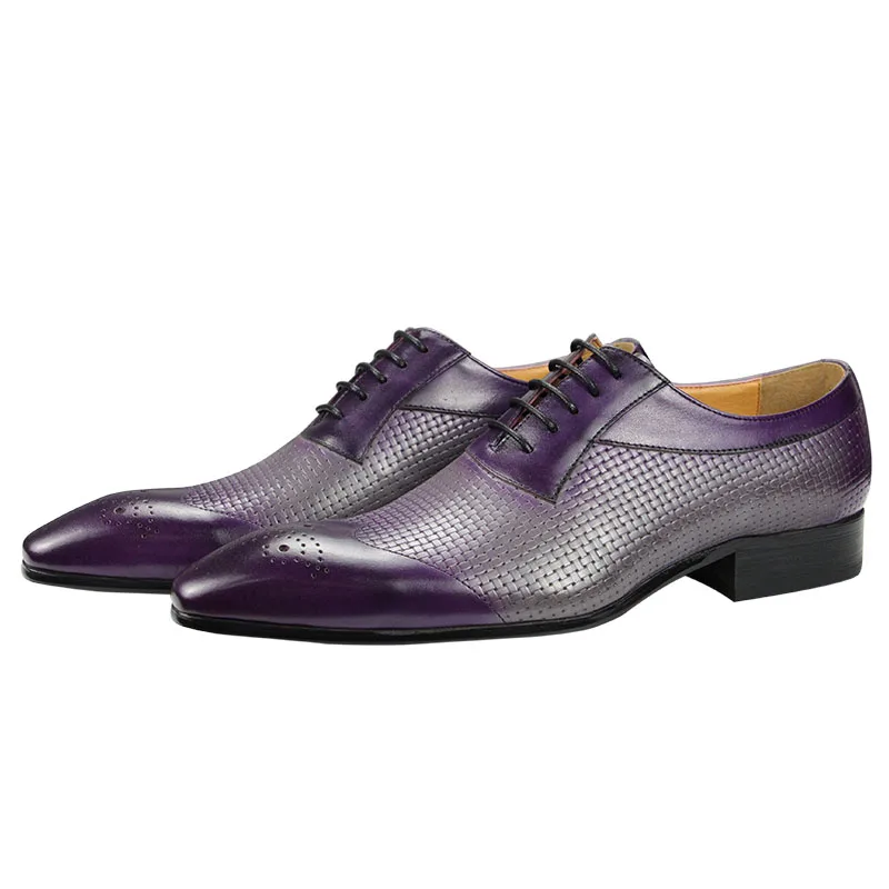 Shoes for Men Oxfords Elevator with High Quality Genuine Cow Leather Wedding Evening Dress Party Business Formal Black & Purple