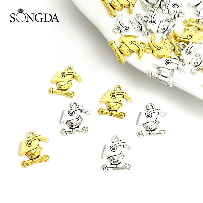 

20pcs Graduation Bachelor Cap Charms Antique Gold/Silver Color Alloy Pendant For Jewelry Making Findings DIY Necklaces Bracelets