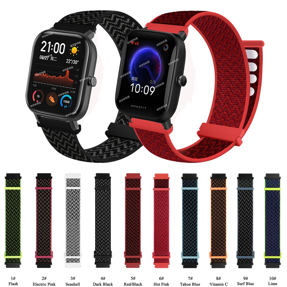 

Ремешок 20 мм из мягкого нейлона для смарт-часов Huami Amazfit Bip BIT Lite Youth 1S, браслет для часов Amazfit Bip U Pro S/GTS