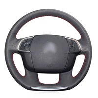 diy hand stitched non slip durable black leather car steering wheel cover for citroen c4 c4l 2011 2015 ds4