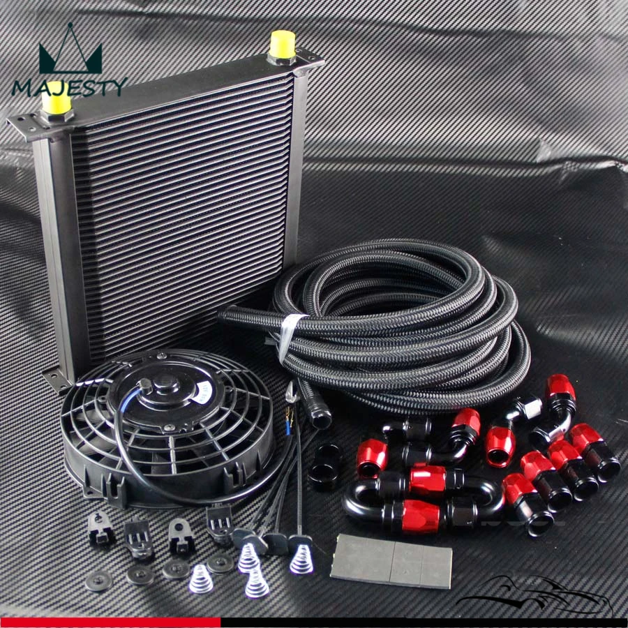 

40 Row AN10 Engine Oil Cooler + 5M Oil Line Fittings + 7" Electric Fan Kit Turbo Cooling Fuel System fit for universal