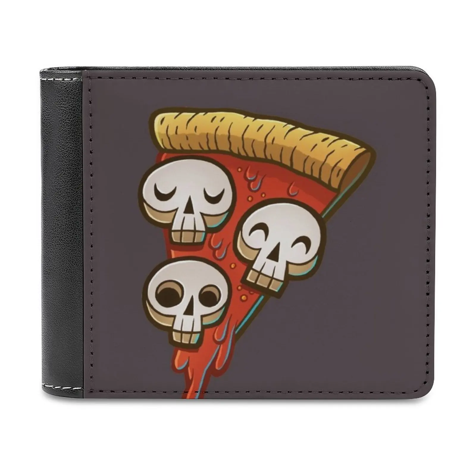 

Pizza Skullgioni Men's Wallet Purses Wallets New Design Dollar Price Top Men Leather Wallet Skull Death Life Kawaii Pun Pizza