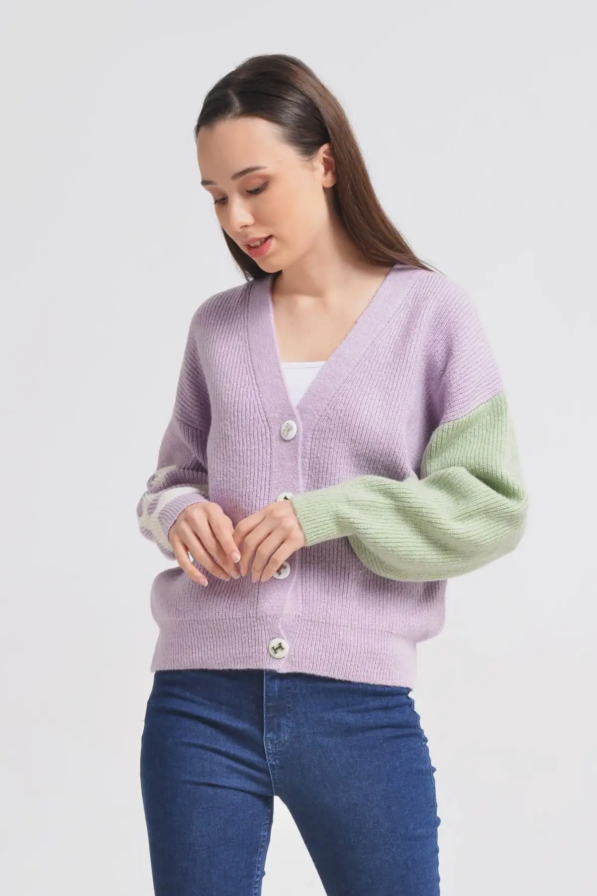 

Women's Cardigan Short Sleeve Striped - Lilac Casual Knitted Quality Fashion Cardigan Sweaters Loose Sweater Sweater Jumper